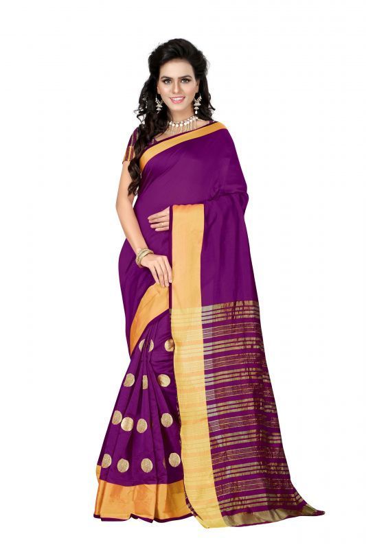 Buy Mahadev Enterprises Purple Colour Cotton Jari Embroidered Work Saree With Unstiched Blouse Pics Meg03 online