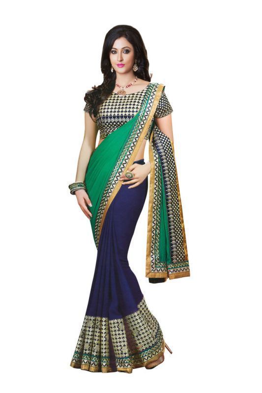 Buy Bikaw Embroidered Turquoise Georgette Party Wear Saree online