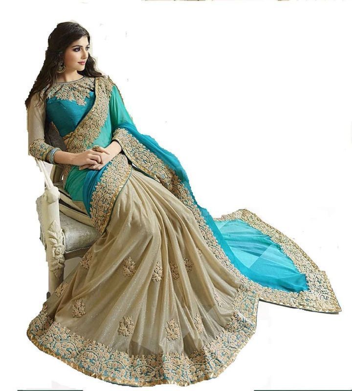 sky blue party wear saree