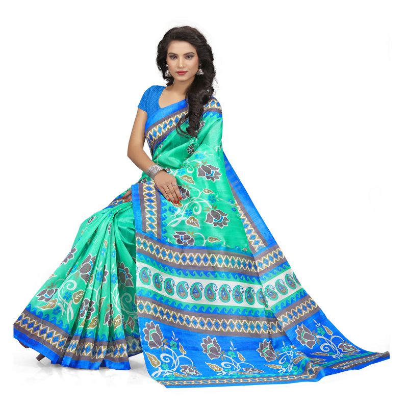 Buy Kotton Mantra Green Cotton Silk Printed Designer & Party Wear Saree With Blouse Piece (kms5v1116) online