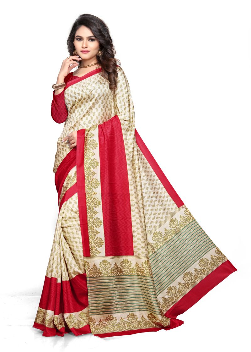 Buy Kotton Mantra Beige Silk Printed Designer Saree With Blouse Piece (kmsilk17) online