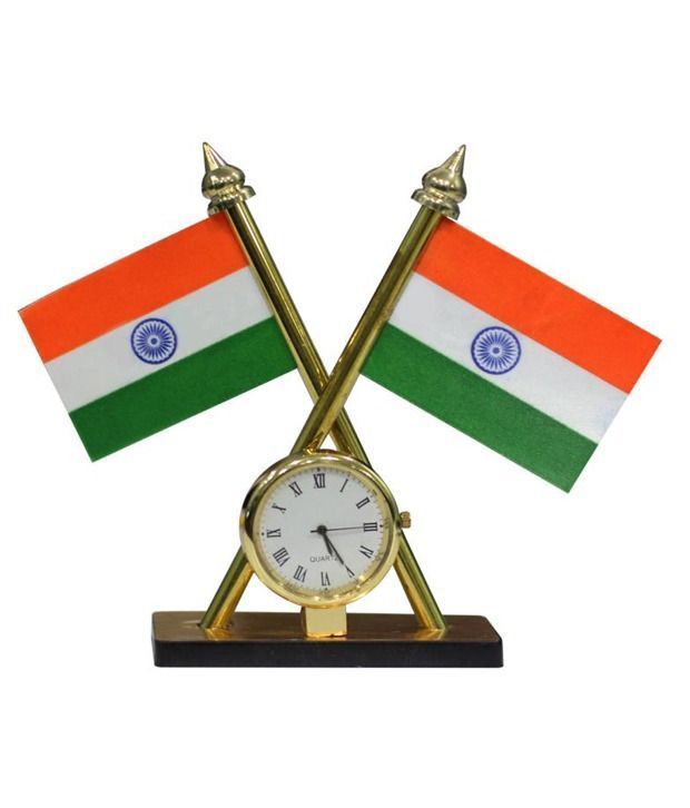 Buy Set Of 2 Indian Flag With Clock For Office Car Home online