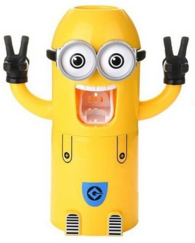 Buy Tuelip Cute Two Eyes Despicable Me Minion Automatic Toothpaste Dispenser Plastic Toothbrush Holder (Yellow, Wall Mount) online
