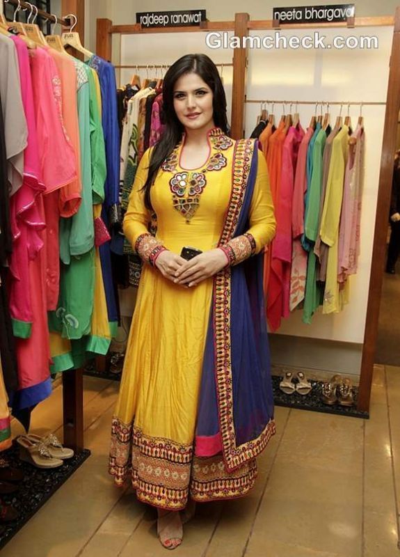 Buy Stylish Yellow Anarkali With Tribal Design By Purple Oyster online