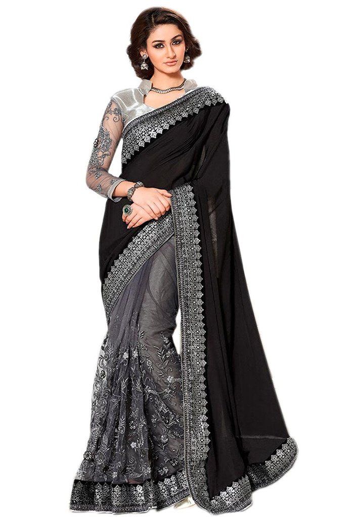 Buy Palash Fashions Royal Looking Black Color Georgette And Nylon Net Fancy Designer Saree (product Code - Pls-ps-new Creation-1518) online