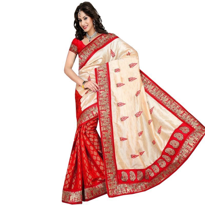 Buy Bollywood Replica Shoppingekart Printed Fashion Art Silk Saree - (code -silky_red) online