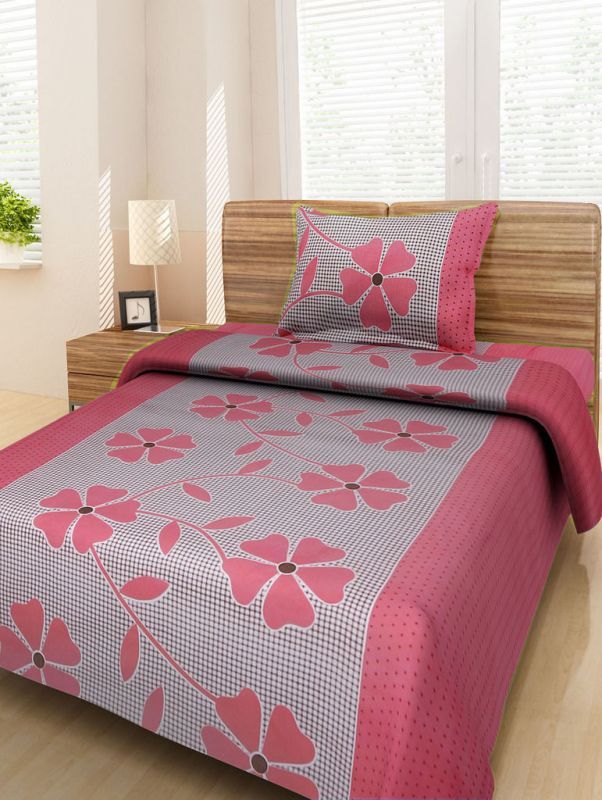 Buy Latesthomestore 100% Cotton Peach Floral Prints 1 Single Bedsheet & 1 Pillow Cover online