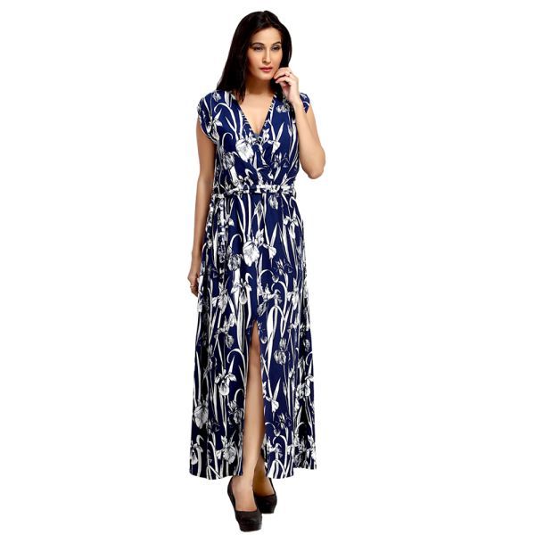 Buy Loco En Cabeza Navy Printed Rayon Long Dress For Women - (product Code - Czwd0006) online