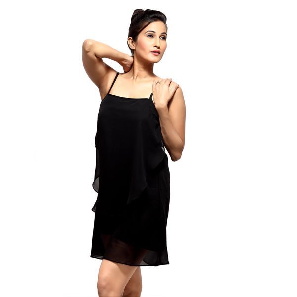 Buy Loco En Cabeza Black Frilled Strap Short Dress For Women - (product Code - Czwd0027) online