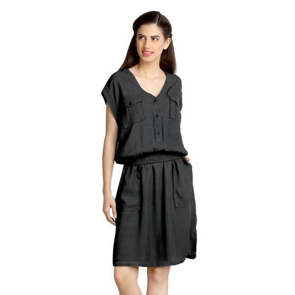 Buy Loco En Cabeza Charcoal Viscose Rayon Dress-(product Code-czwd0081) online