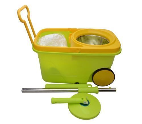 Buy Easy Spin Mop With Wheels And Stainless Steel Bucket With 2 Mop Head online