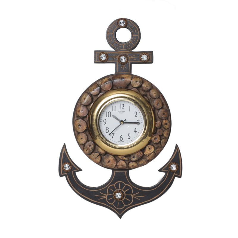 Buy Monogram Decorative Wooden Anchor Wall Clock - Natural Color (code - 552a1651) online
