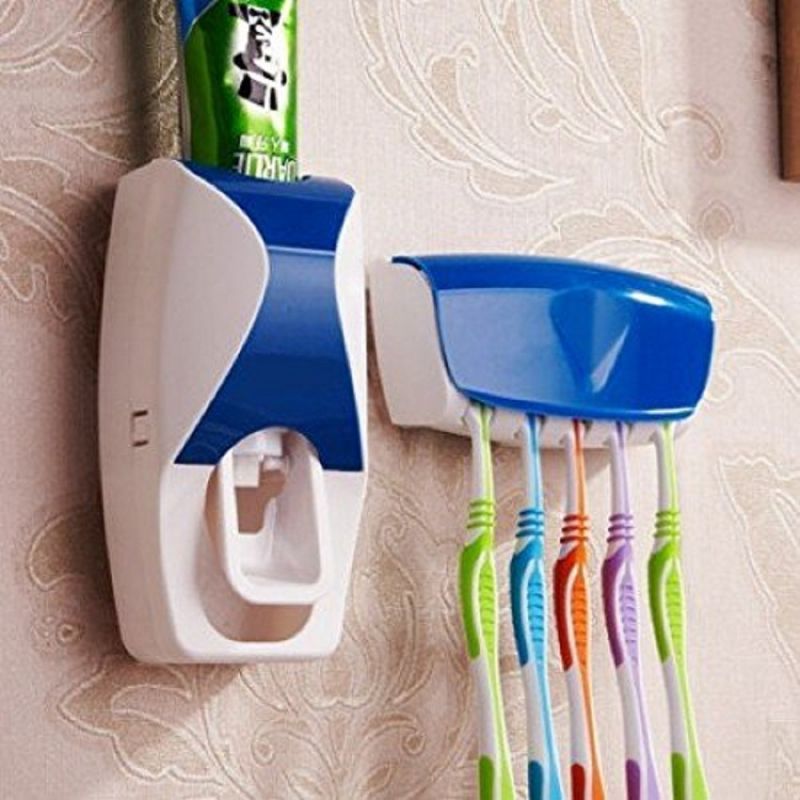 Buy Automatic Toothpaste Dispenser Squeezer With Wall Mounted Toothbrush Holder online