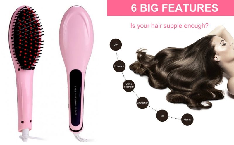Buy Electric Hair Straightening Brush With Ceramic LCD Digital Display For Fast Natural Straight Hair Styling Brush Comb online