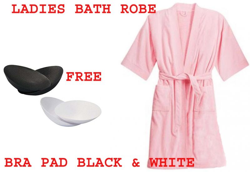 Buy Ladies Bath Robe Free 2 Pair Of White & Black Bra Pad Inserts To Inhance Breast online