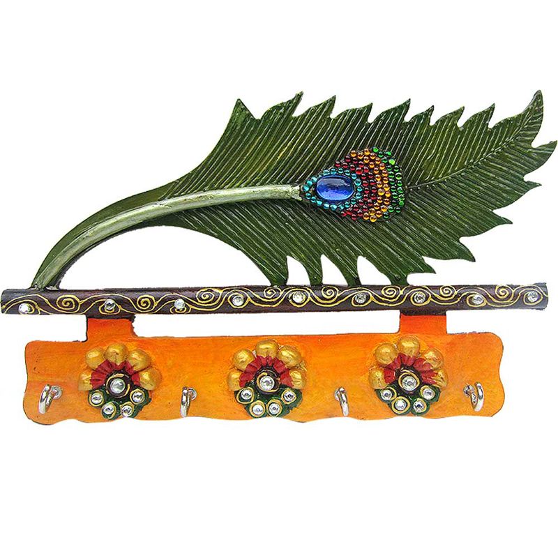 Buy Peacock Feather Colorful Key Holder Door Wall Hanging Online