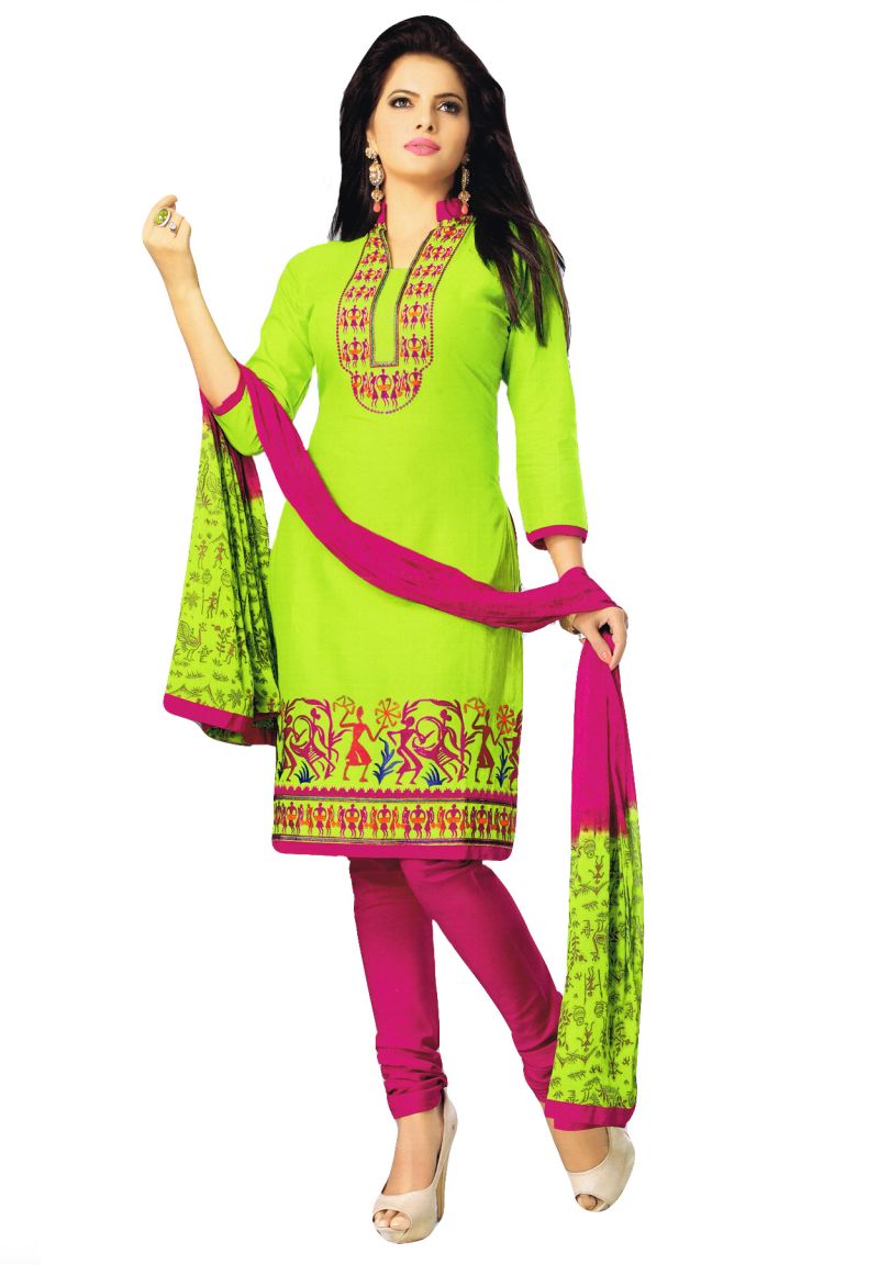 pink and parrot green dress