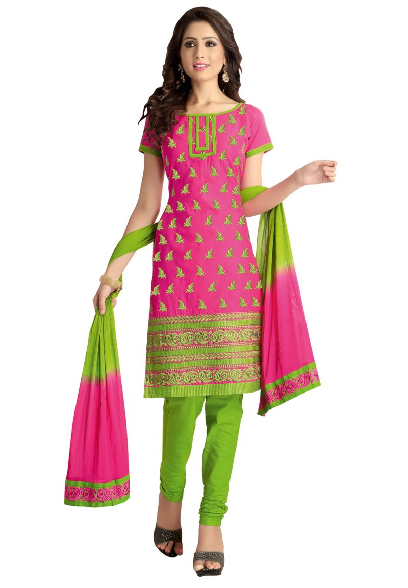 pink and parrot green dress