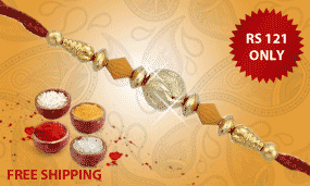 Rakhi Studded with Stone and Gold Beads