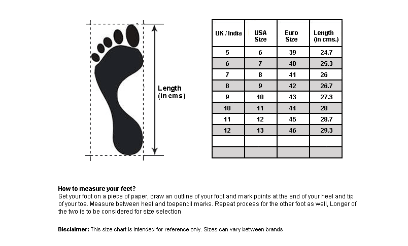 Shoe Size Chart 42 India