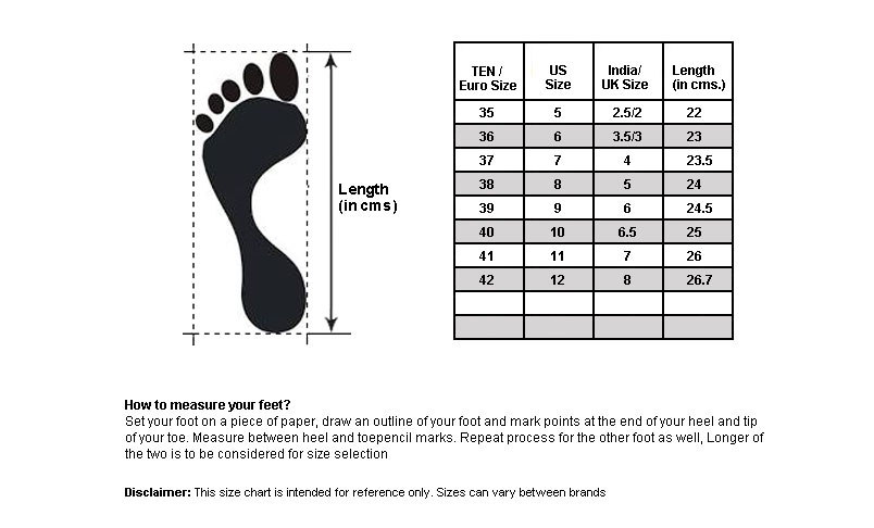 sandal size chart for female