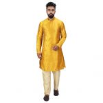 Angrakha Cotton Silk Regular Fit Self Design Kurta Pajama Set ( Code - Bckuset007)