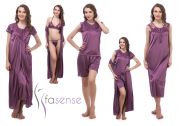 Fasense Women 6 PCs Set Nightwear Set Nighty Robe Top Barmuda Sleepwear