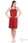 Fasense Maroon Stylish Satin Short Slip Nighty Dp055 A