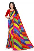 Mahadev Enterprise Multicolor Georgette Leheriya Print Saree With Art Silk Blouse Piece(dc257red)