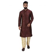 Angrakha Cotton Silk Regular Fit Self Design Kurta Pajama Set ( Code - Bckuset004)
