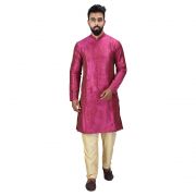 Angrakha Cotton Silk Regular Fit Self Design Kurta Pajama Set ( Code - Bckuset005)