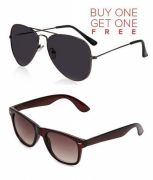 Buy 1 Black Aviator Sunglasses And Get 1 Brown Wayfarer Sunglasses Free