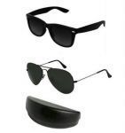 Classic Black Aviator And Wayfarer Sunglasses Combo With Set Of 2 Hard Case