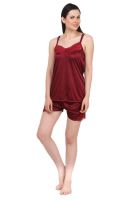 Fasense Women Satin Nightwear Sleepwear Night Suit Top & Shorts Dp041 D