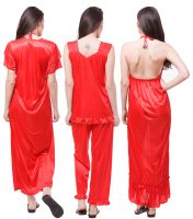Fasense Exclusive Women Satin Nightwear Sleepwear 6 PCs Set Of Nighty, Wrap