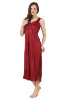 Fasense Women's Satin 6 PCs Nighty, Wrapgown,top,pyjama,bra & Thong Gt001 D