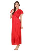 Fasense Women's Satin 6 PCs Nighty, WrapGown,Top,Pyjama,Bra & Thong