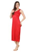 Fasense Women's Satin 6 PCs Nighty, WrapGown,Top,Pyjama,Bra & Thong