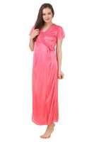 Fasense Women's Satin Nightwear 2 PCs Set Of Nighty& Wrap Gown Gt004 E