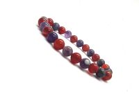 Natural Amethyst And Red Onyx Crystal Shaped Stretch Bracelet For Men And Women