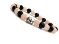 Natural Black Onyx And Rose Quartz Buddha Powered Stretch Bracelet For Men And Women( Code Blkrosebdbr)