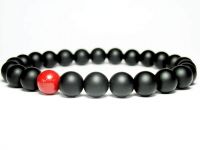 Black Onyx Matte Finish And Red Jasper Crystal Bead Bracelet - Code ( Blkmatteredbr )