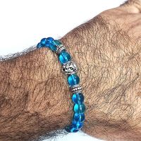 Lion Head Protection Charm Blue Crystal Bracelet For Men And Women