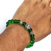 Lion Head Protection Charm Green Crystal Bracelet For Men And Women
