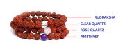 Natural Amethyst & Rose Quartz And Clear Quartz Crystals In Rudraksha Bracelet ( Code Roseameclrrudbr )