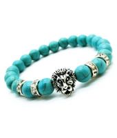 Turquoise With Lion Head Protection Charm Crystal Bracelet For Men And Women