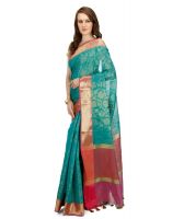 Banarasi Silk Works Party Wear Designer Saffire Colour Saree For Women's