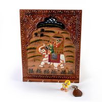 Vivan Creation Wooden Carved and Hand painted Four Key Stand