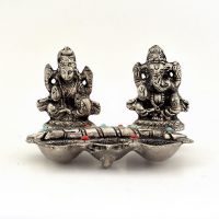Vivan Creation White Metal Lord Laxmi Ganeshas With Diya Set