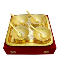Vivan Creation Round Shape German Silver 4 Bowl And One Tray With 4 Spoon Set (product Code - Sm-hcf545)